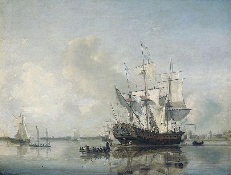 Nicolaas Baur Frigate 'Rotterdam' on the Meuse before Rotterdam